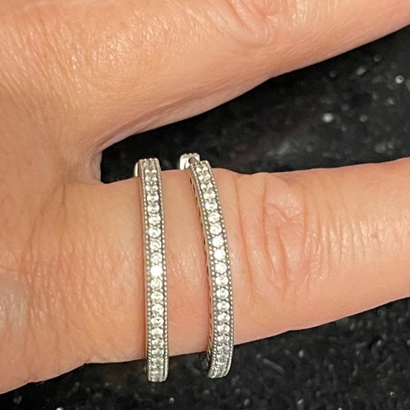 Pandora Silver Heart Hoop Earrings - Picture 5 of 5